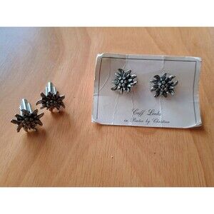 Vintage Edelweiss Cufflinks Pewter by Christina Alpine Flower Austria